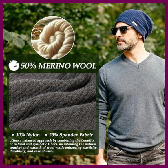 Oversized Slouchy Beanie Merino Wool Satin Lined Knit Hat Unisex Winter